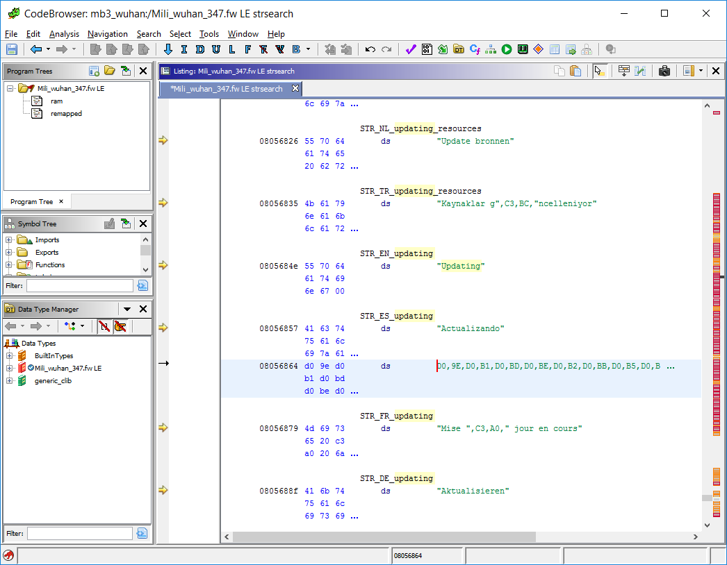 Screenshot with translation strings