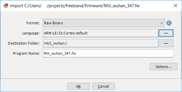 Screenshot of Ghidra's Import dialog