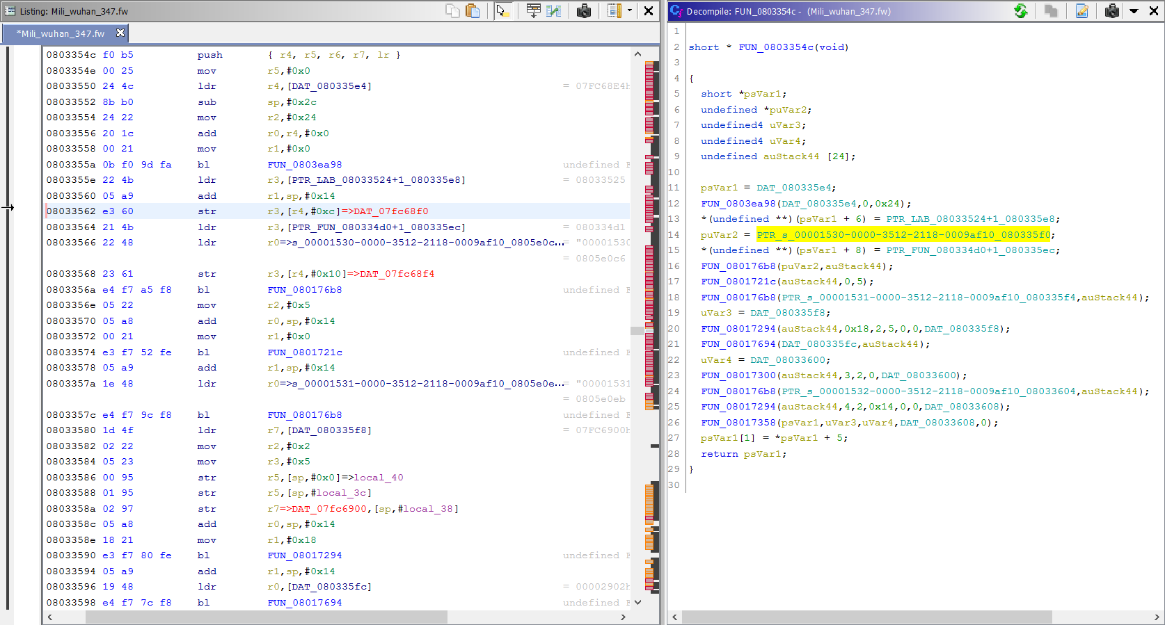 Screenshot of function using the firmware UUIDs