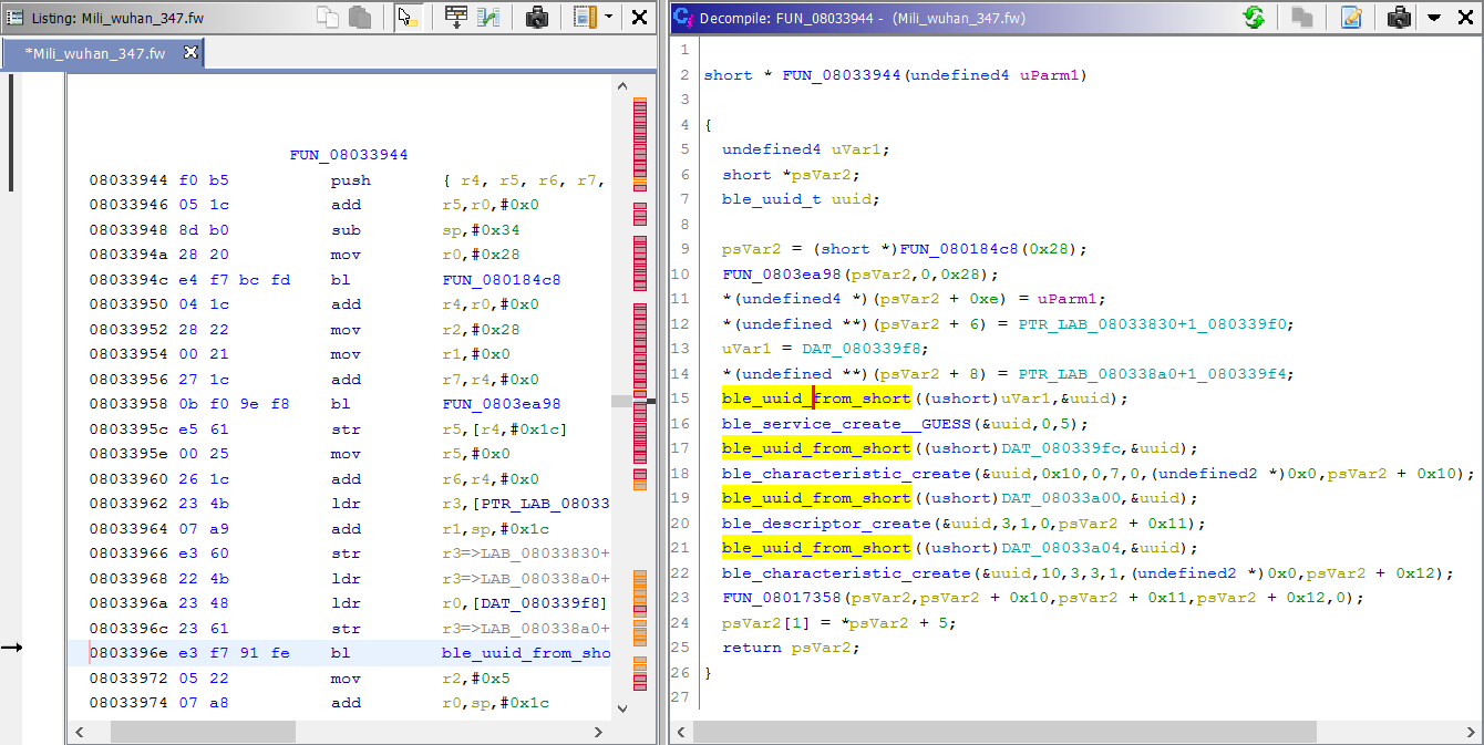 Screenshot of a diffrent ble_uuid_from_short callsite